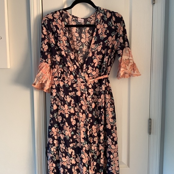 Selfie Leslie Floral Wrap Dress large maxi bohemian ruffle size L cottagecore - Picture 11 of 16